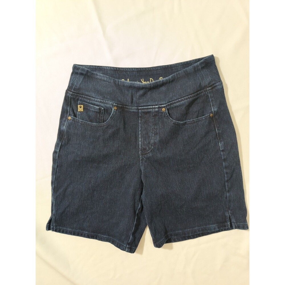 Belle by Kim Gravel Womens Denim Shorts Size 10 Dark Wash Pull On Stretch